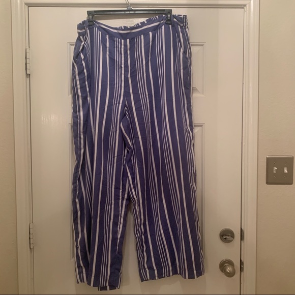 Pants - Blue and White Wide Leg Pant